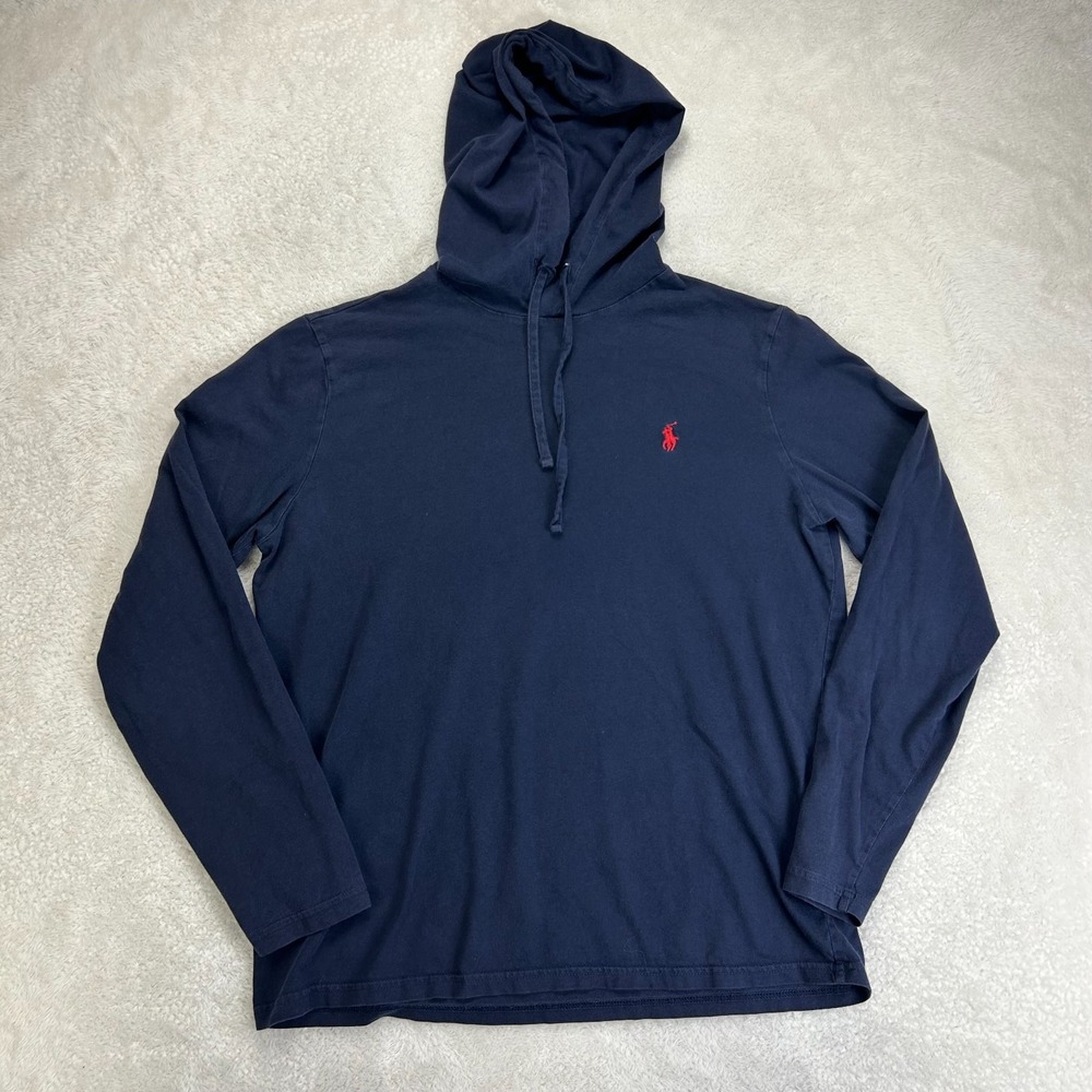 Polo Ralph Lauren Jersey Hooded T-Shirt Mens M Blue Pony Logo Long Sleeve